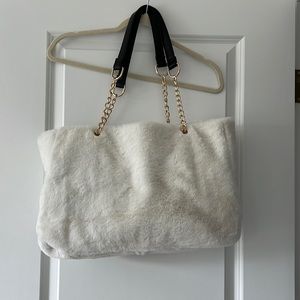 Plush White Shoulder Tote